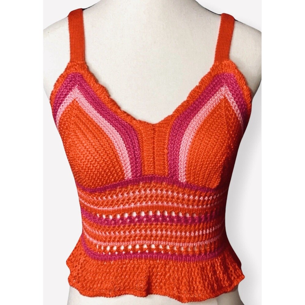 Madden NYC Crochet Knit Crop Top Pink Orange Boho Festival Bralette L